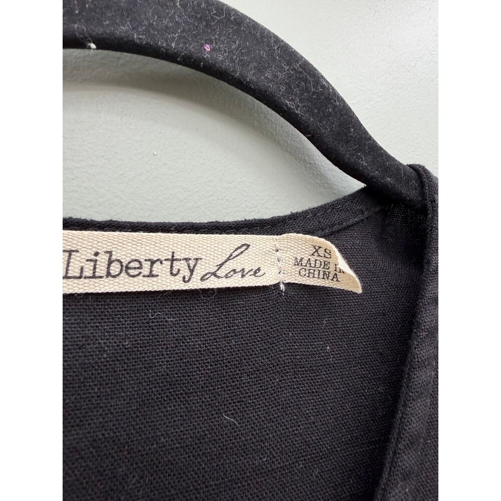 Liberty Love Black Linen Blend Tie Front Peplum Puff Sleeve Top XS - Picture 3 of 5